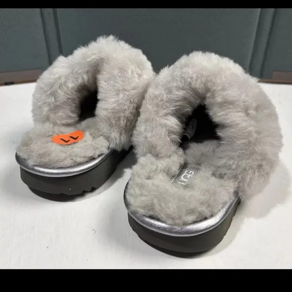 UGG COZY II GEL HEARTS SLIPPER SLIDE SILVER GRAY WOOL YOUTH GIRLS SIZE 11 NEW