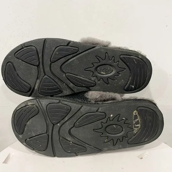 UGG Cozy slip-on slippers Womens Sz 9.5 Knit Upper Fur lining Black Gray
