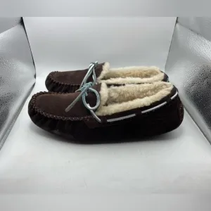 UGG Dakota Brown suede fur lined Moccasin Slippers size 9