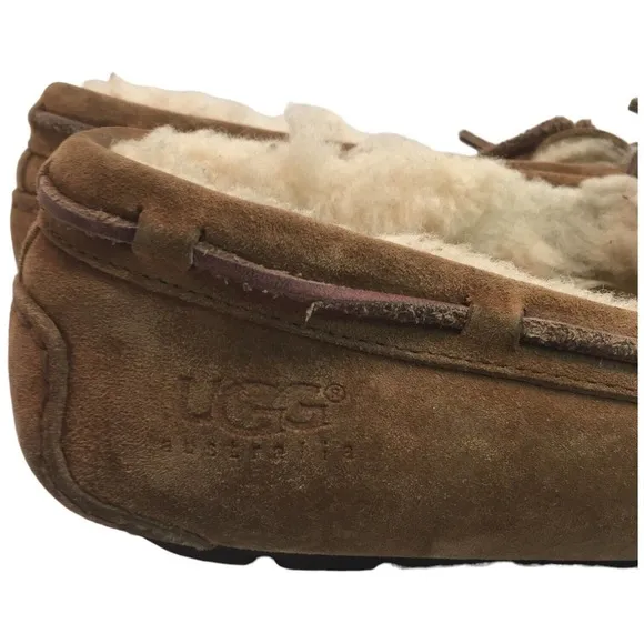 Ugg Dakota Slip On Leather Slippers Wool Lining Womens Brown 10