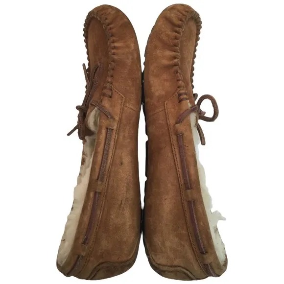 Ugg Dakota Slip On Leather Slippers Wool Lining Womens Brown 10