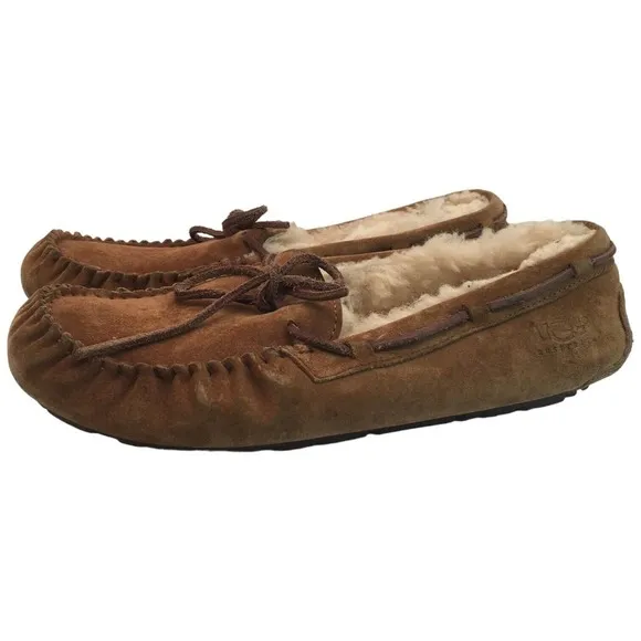 Ugg Dakota Slip On Leather Slippers Wool Lining Womens Brown 10