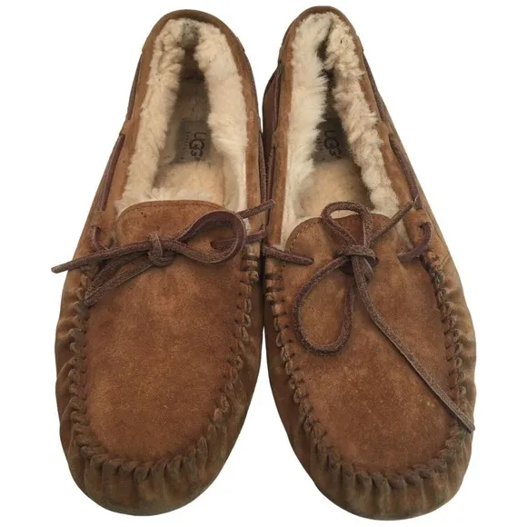 Ugg Dakota Slip On Leather Slippers Wool Lining Womens Brown 10