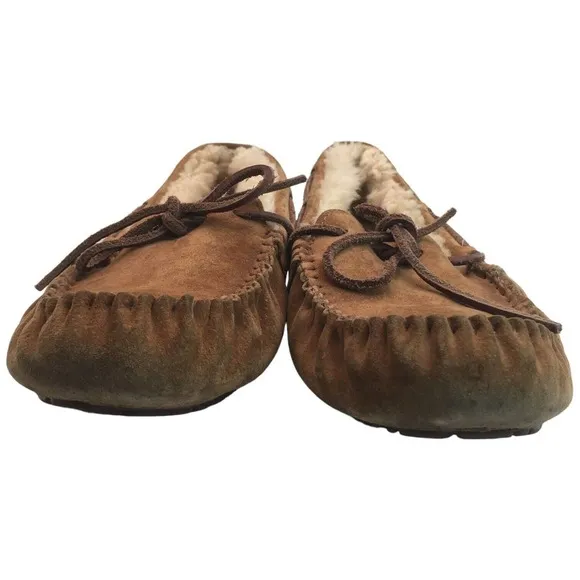 Ugg Dakota Slip On Leather Slippers Wool Lining Womens Brown 10