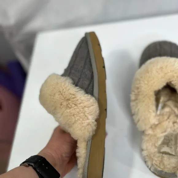 UGG dark grey slippers, fur-lined