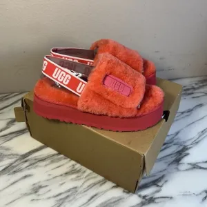 UGG Disco Slide Sandals Womens Red Shearling Sheepskin Platform Slippers Y2K NEW