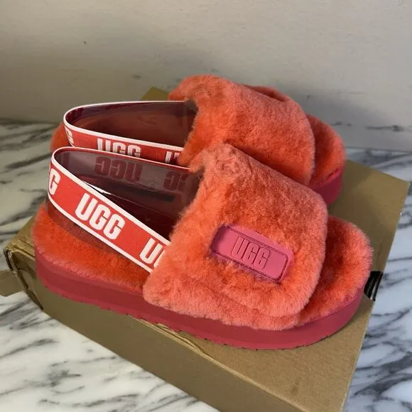 UGG Disco Slide Sandals Womens Red Shearling Sheepskin Platform Slippers Y2K NEW