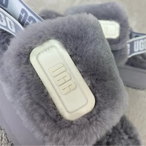 UGG Disco Slide Womens Platform Slippers Size 8 Ash Fog Gray Blue Sheepskin NEW
