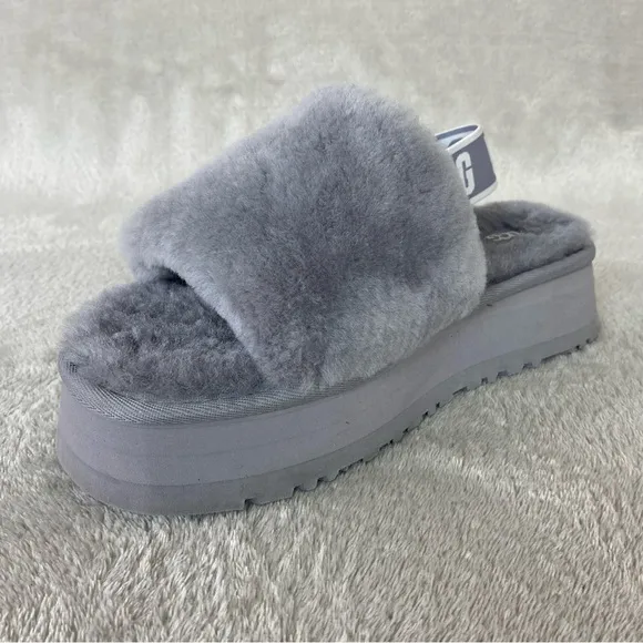 UGG Disco Slide Womens Platform Slippers Size 8 Ash Fog Gray Blue Sheepskin NEW
