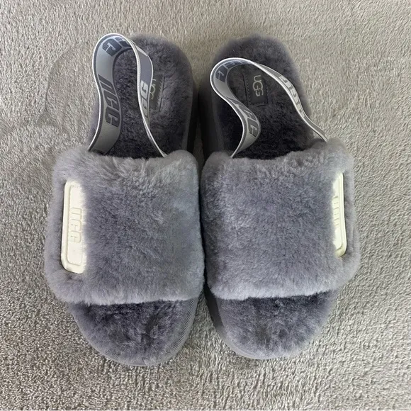 UGG Disco Slide Womens Platform Slippers Size 8 Ash Fog Gray Blue Sheepskin NEW