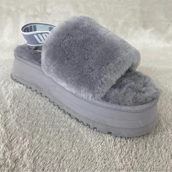 UGG Disco Slide Womens Platform Slippers Size 8 Ash Fog Gray Blue Sheepskin NEW