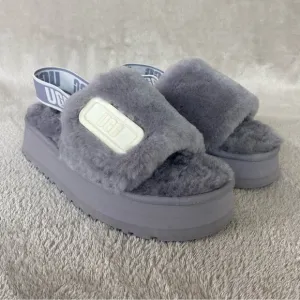 UGG Disco Slide Womens Platform Slippers Size 8 Ash Fog Gray Blue Sheepskin NEW