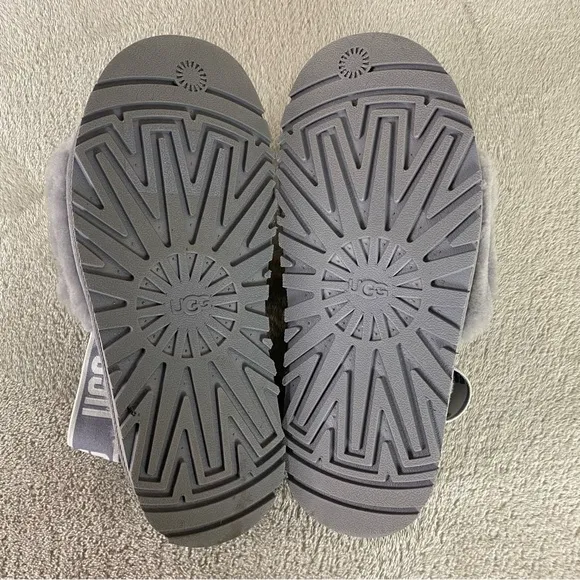 UGG Disco Slide Womens Platform Slippers Size 8 Ash Fog Gray Blue Sheepskin NEW