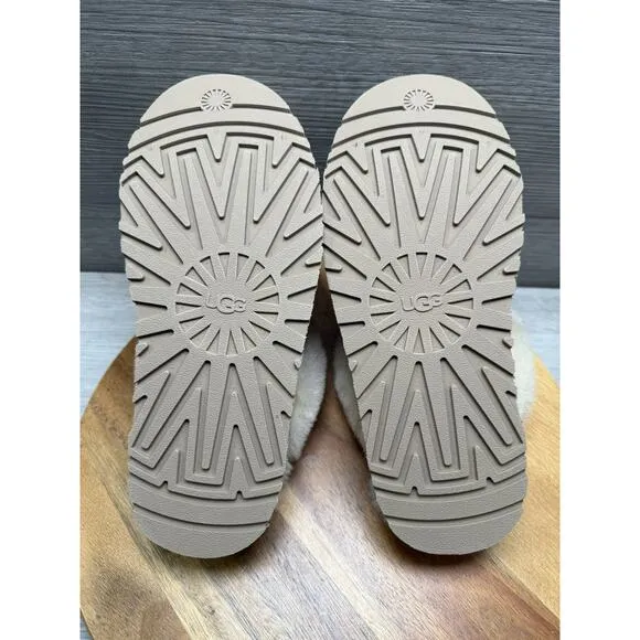 UGG DISQUETTE SAND SUEDE/ SHEEPSKIN PLATFORM SLIPPERS, Women’s 8