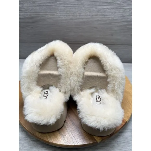UGG DISQUETTE SAND SUEDE/ SHEEPSKIN PLATFORM SLIPPERS, Women’s 8