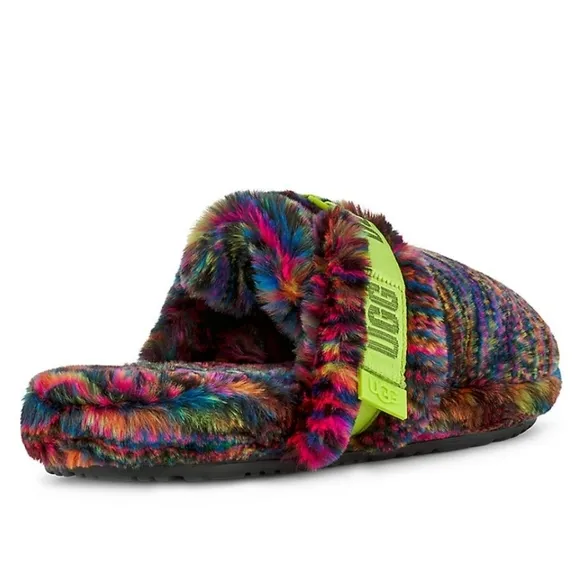UGG Fluff It Faux Fur sandals rainbow multi color Slides