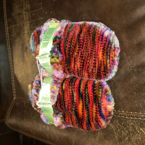 UGG Fluff It Faux Fur sandals rainbow multi color Slides