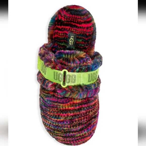 UGG Fluff It Faux Fur sandals rainbow multi color Slides