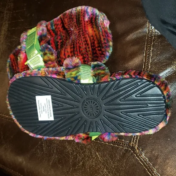 UGG Fluff It Faux Fur sandals rainbow multi color Slides