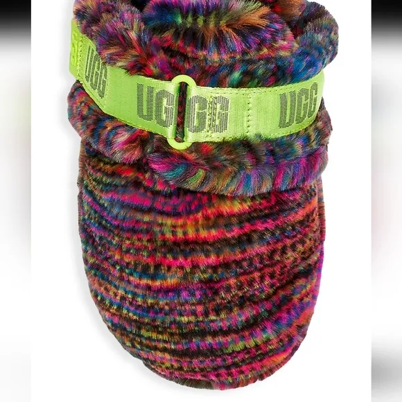 UGG Fluff It Faux Fur sandals rainbow multi color Slides