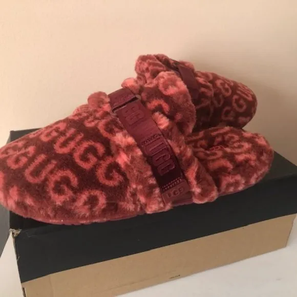 UGG  Fluff It Pop Logo Slide wool blend slipper. Size: 14