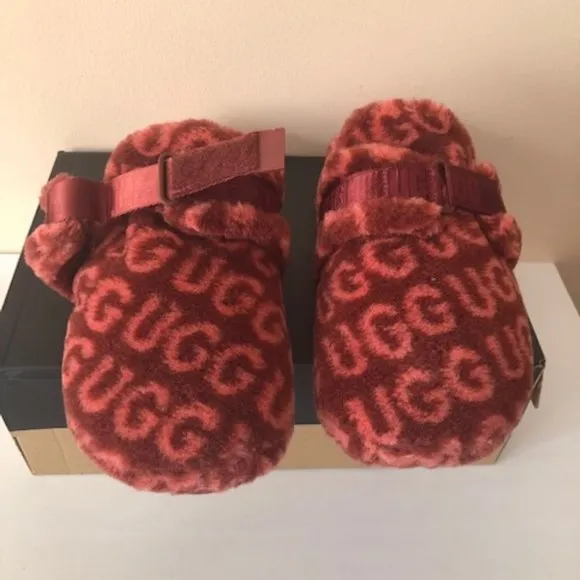 UGG  Fluff It Pop Logo Slide wool blend slipper. Size: 14