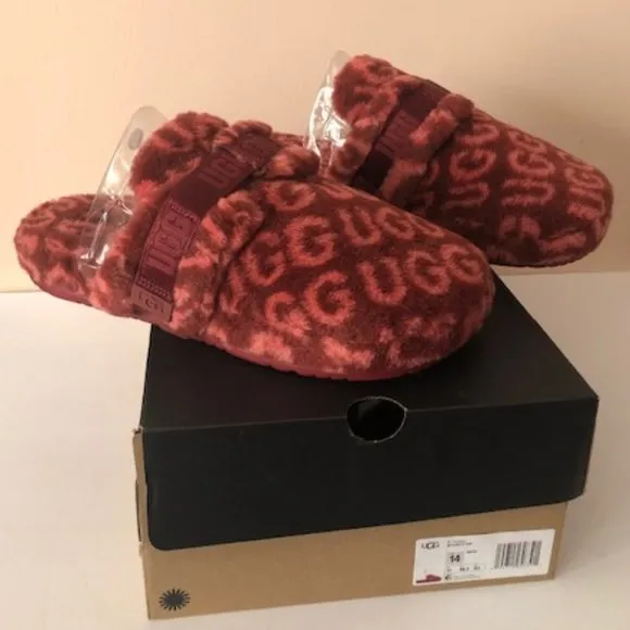 UGG  Fluff It Pop Logo Slide wool blend slipper. Size: 14