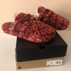 UGG  Fluff It Pop Logo Slide wool blend slipper. Size: 14