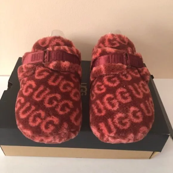 UGG  Fluff It Pop Logo Slide wool blend slipper. Size: 14