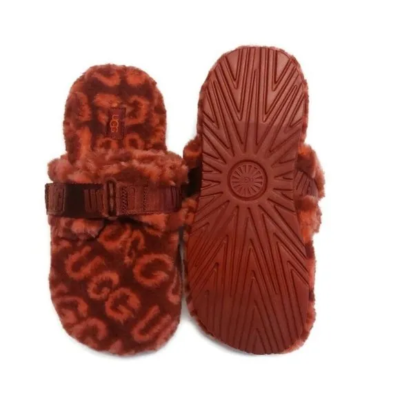UGG Fluff It Pop Slide Cozy Slippers Mens Size 8 Shoes 1120900 Red Wine Terra