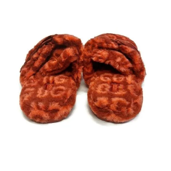 UGG Fluff It Pop Slide Cozy Slippers Mens Size 8 Shoes 1120900 Red Wine Terra
