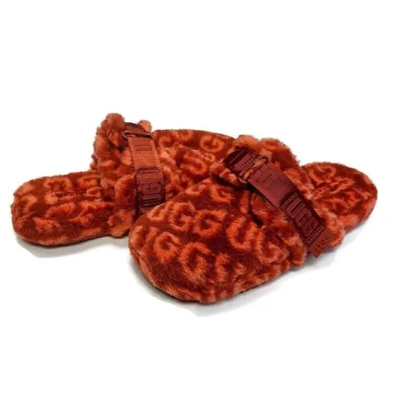 UGG Fluff It Pop Slide Cozy Slippers Mens Size 8 Shoes 1120900 Red Wine Terra