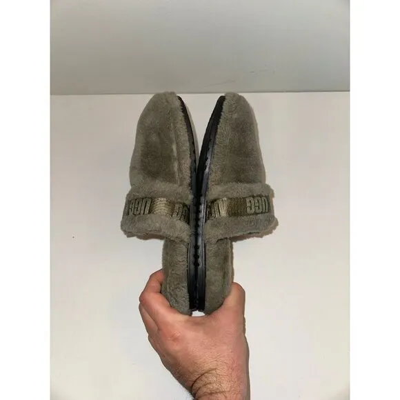 UGG Fluff It Slippers Shearling Lamb Fur Green Slip Ons Wool Mens Size 8.0