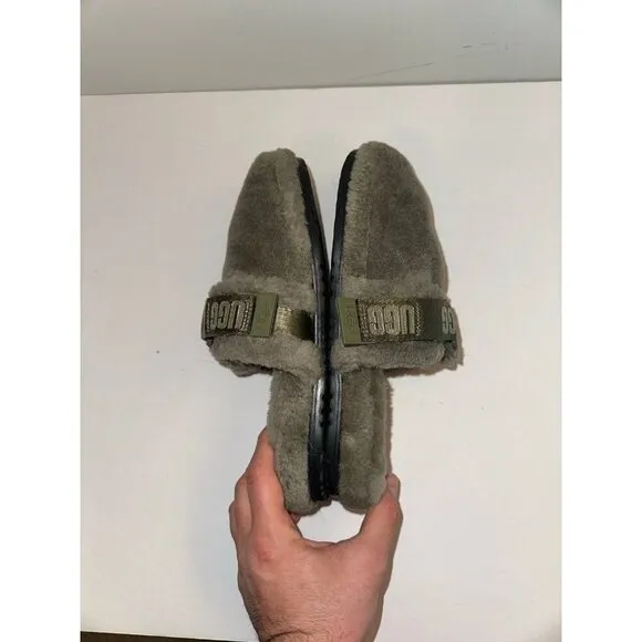 UGG Fluff It Slippers Shearling Lamb Fur Green Slip Ons Wool Mens Size 8.0