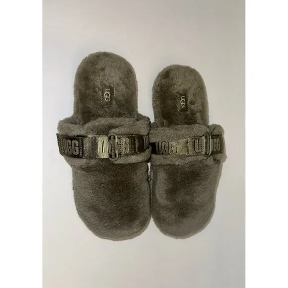 UGG Fluff It Slippers Shearling Lamb Fur Green Slip Ons Wool Mens Size 8.0