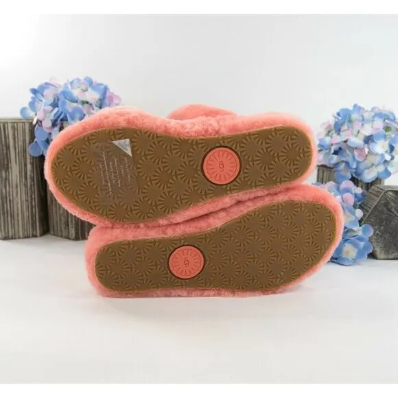 UGG Fluff Oh Yea Coral Bling Sheepskin Fur Slippers Slides Sandals Sz 6 NIB