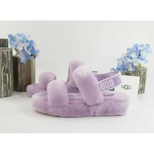 UGG Fluff Oh Yea Lilac Purple Sheepskin Fur Slippers Slides Sandals NIB