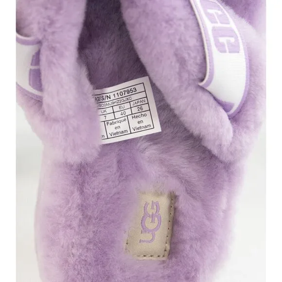 UGG Fluff Oh Yea Lilac Purple Sheepskin Fur Slippers Slides Sandals NIB