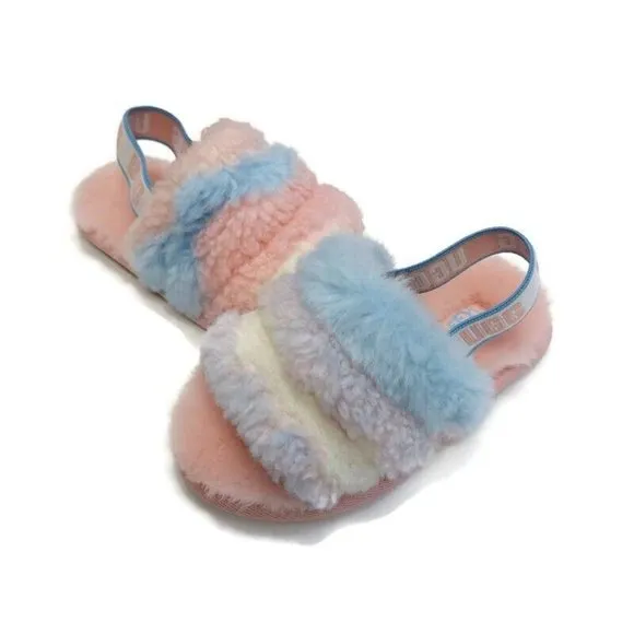 UGG Fluff Yea Slide Pride-Stripes Slippers Sz 9 Toddler Ages 4-5 Pastel 1120115T