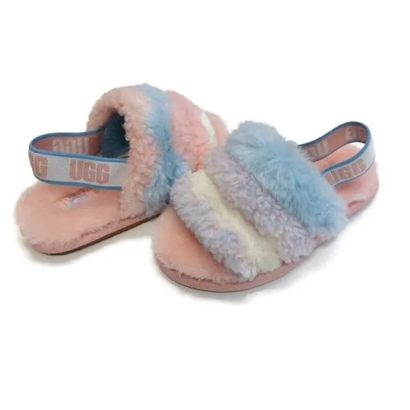 UGG Fluff Yea Slide Pride-Stripes Slippers Sz 9 Toddler Ages 4-5 Pastel 1120115T