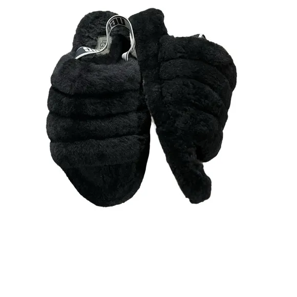 UGG Fluff Yeah Black &amp; White Sandals/Slippers Size 9