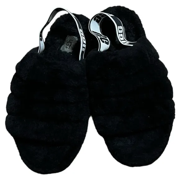 UGG Fluff Yeah Black &amp; White Sandals/Slippers Size 9