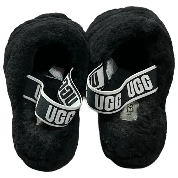UGG Fluff Yeah Black &amp; White Sandals/Slippers Size 9