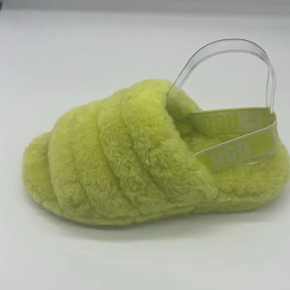 UGG - Fluff Yeah Sli In Lime Green Open Toe Slip On Ankle Strap Sandal Size 8