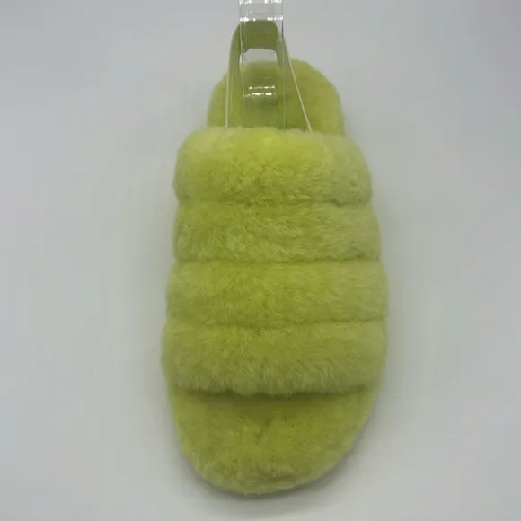 UGG - Fluff Yeah Sli In Lime Green Open Toe Slip On Ankle Strap Sandal Size 8