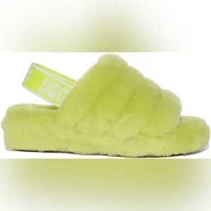 UGG - Fluff Yeah Sli In Lime Green Open Toe Slip On Ankle Strap Sandal Size 8