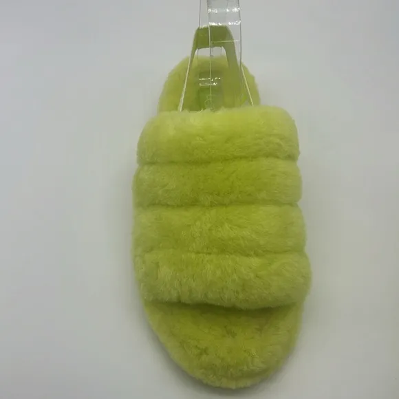 UGG - Fluff Yeah Sli In Lime Green Open Toe Slip On Ankle Strap Sandal Size 8