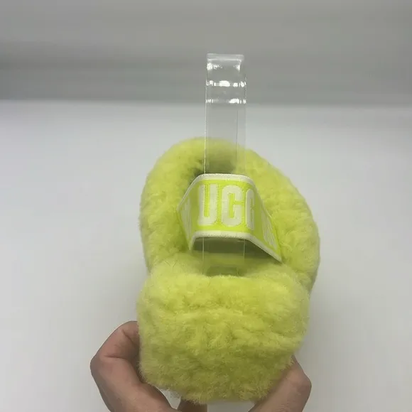 UGG - Fluff Yeah Sli In Lime Green Open Toe Slip On Ankle Strap Sandal Size 8