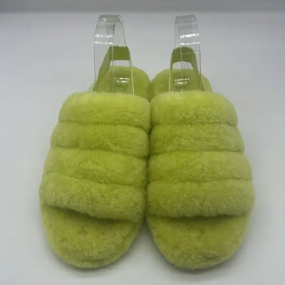 UGG - Fluff Yeah Sli In Lime Green Open Toe Slip On Ankle Strap Sandal Size 8