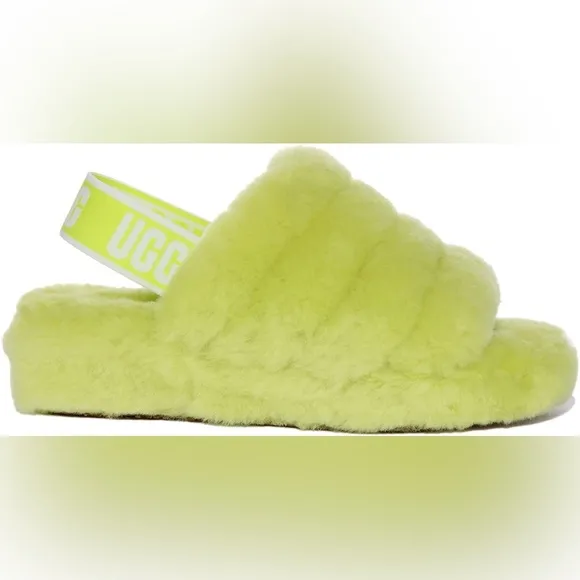 UGG - Fluff Yeah Sli In Lime Green Open Toe Slip On Ankle Strap Sandal Size 8